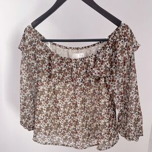 Anthro JOA Floral Disty Print Off the Shoulder Blouse Size M